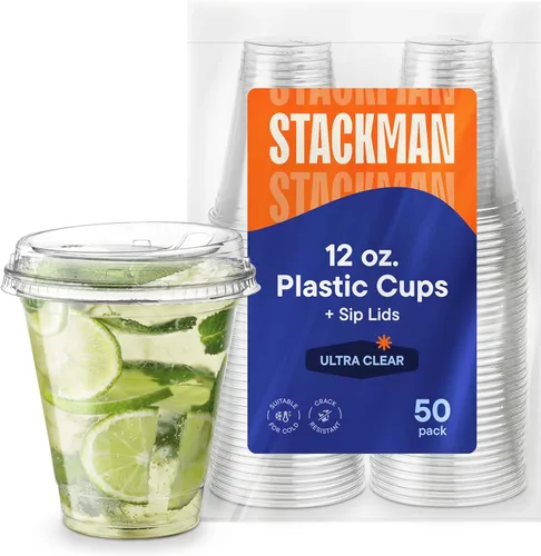 Miniatura 7 de Vasos de plástico transparente de 24 onzas con tapas sin pajita [50 juegos] PET, cristal transparente desechables, vasos de plástico de 16 oz