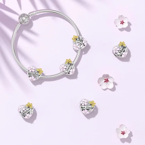 Miniatura 6 de DALARAN 925 Sterling Silver Mother Daughter Sister Wife Friend Grandma Charms Bead for Charm Bracelet Necklace