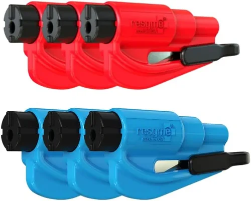 resqme Family Pack de 6, llavero de emergencia original, herramienta de escape de automóvil, cortador de cinturón de seguridad 2 en 1 y rompevanas,