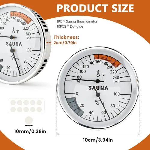 Miniatura 3 de Termómetro e higrómetro de sauna 2 en 1, monitor de temperatura de humedad resistente al calor de acero inoxidable (70-250°F, 0-100%), para saunas