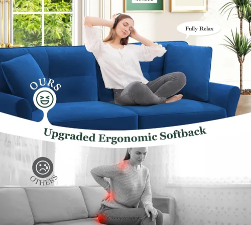 Miniatura 7 de Sofá biplaza de 69 pulgadas, sofás pequeños de terciopelo para espacios pequeños, sofás de dos plazas con 2 almohadas, sofás de dos plazas