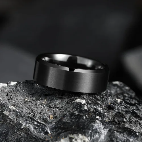 Miniatura 59 de King Will Anillo de boda de tungsteno para hombre, disponible en 15/64 a 25/64 de pulgada (6 a 10 mm), negro/plata, acabado mate, borde pulido