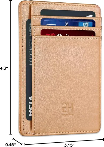 Miniatura 8 de Cartera delgada con bloqueo RFID para tarjetas, cartera minimalista de cuero con bolsillo frontal para mujer Slim, RFID Blocking, Minimalist, Front