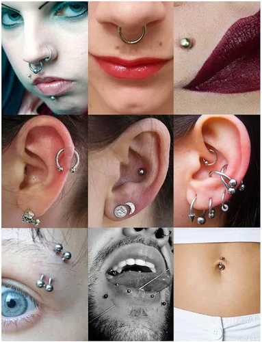 Miniatura 3 de Qiwnswoy - Juego de 36 piercings de acero quirúrgico 14G 16G para ombligo lengua pezón nariz tabique piercing para tragus joyería para mujeres