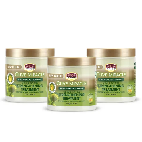 African Pride Olive Miracle - Crema antiroturas (paquete de 3) – Contiene aceite de oliva y árbol de té para ayudar a detener la rotura, las puntas