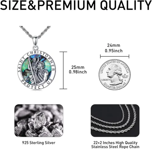 Miniatura 19 de CEKAMA - Collar de plata de ley 925 con dije de amuleto para hombres y mujeres, con cadena de 0.098 in, 22 pulgadas + 2 pulgadas