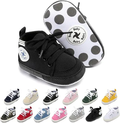 Zapatos de lona y mezclilla con diseño de estrella para bebé - Tenis con suela suave antideslizante y caña alta, ideales para los primeros pasos del