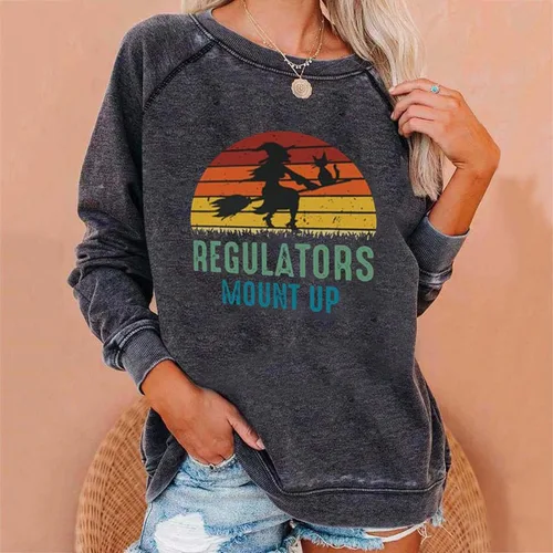 Miniatura 2 de Tuianres Long Sleeve Shirts for Women Halloween Loose Vacation T-Shirt Round Neck Vintage Tees Witch Print Casual Tops