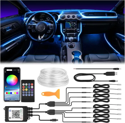 Miniatura 10 de Tira de luces LED para interiores de automóvil de 315 pulgadas, tubo de fibra óptica alimentado por USB, RGB 6 en 1, neón para automóvil