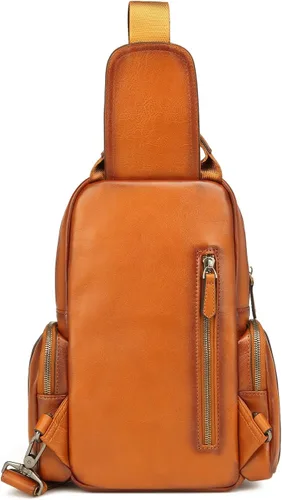 Miniatura 7 de Lieseh Bolso bandolera de cuero genuino para hombre, bandolera para hombro, pecho, mochila de viaje al aire libre