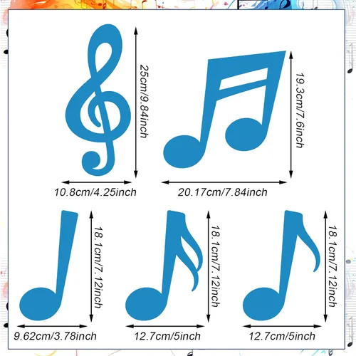 Miniatura 2 de Boao 40 piezas de recortes de notas musicales para decoraciones de fiesta, siluetas de notas musicales para concierto de música, tema de los años