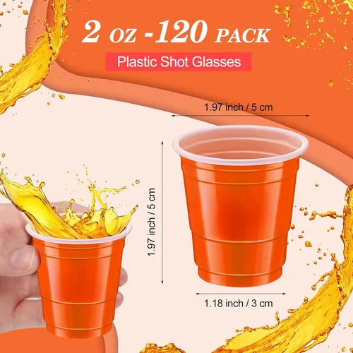 Miniatura 2 de 120 vasos de chupito de plástico naranja de 2 onzas, vasos de chupito de Acción de Gracias, desechables para beber, degustaciones servidas