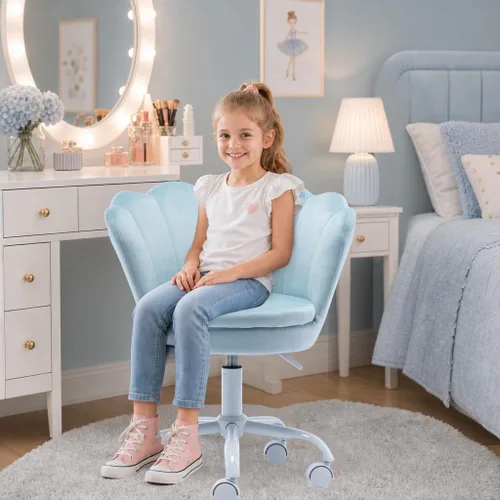 Miniatura 7 de Bonita silla de escritorio para niños, silla de trabajo ajustable de terciopelo para niños, silla giratoria de tocador, silla de computadora