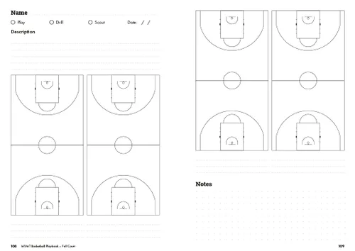 Miniatura 7 de Basketball Playbook by MVMT Sports. 380 court diagrams in a 5.82 x 8.26 inches planner for basketball coaches. Capture plays, drills and scouts.