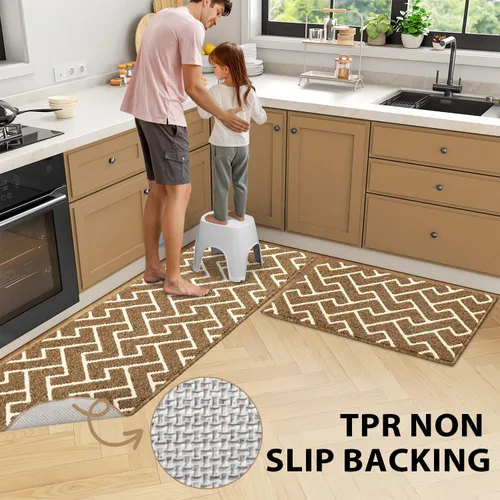 Miniatura 4 de hicorfe Juego de 2 tapetes de cocina antideslizantes para piso, cómodas alfombras de cocina lavables para pasillos, entrada, cuarto de servicio