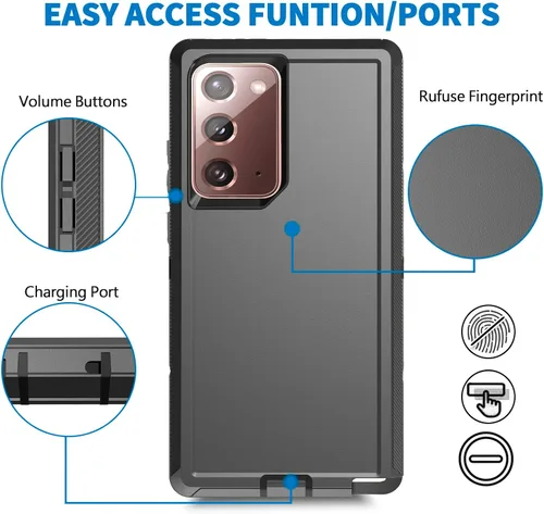 Miniatura 5 de Funda Anloes para Samsung Galaxy Note 20 5G, funda para teléfono resistente, a prueba de golpes y polvo, 3 en 1 con protector de goma