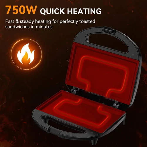 Miniatura 2 de OSTBA Sandwichera, Máquina para Hacer Sándwiches de Queso a la Parrilla de 2 Rebanadas con Placas Planas Antiadherentes, Luces Indicadoras, Mango