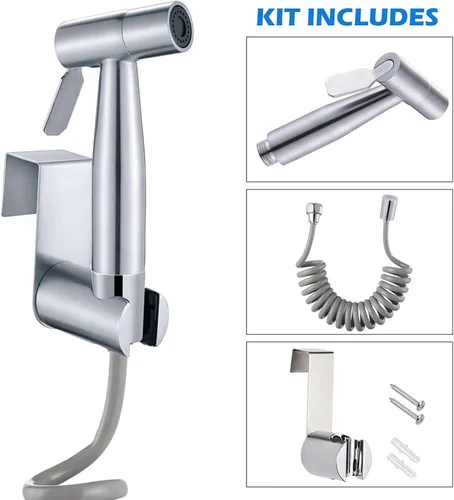 Miniatura 3 de Paquete de 3 pulverizadores de bidé de mano, rociador de mano de acero inoxidable con gancho para tanque de agua y manguera de ducha para lavado