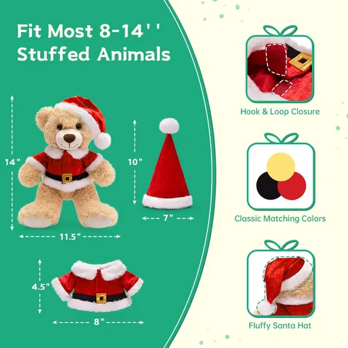 Miniatura 4 de MaoGoLan - 10 unidades de osos de peluche navideños, osos de peluche de 14'' con trajes clásicos de Santa - Camisa y sombrero removibles, se ajustan