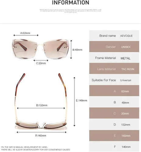 Miniatura 4 de AEVOGUE - Los lentes de sol para mujer, sin bordes, lentes de corte de diamante, de tamaño grande (AE0534)