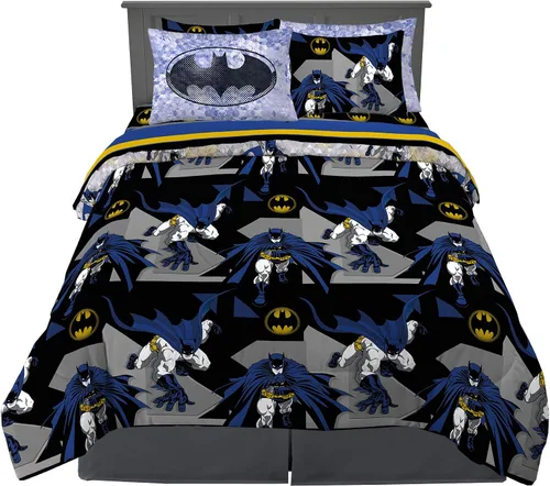 Miniatura 2 de Franco - Juego de ropa de cama para niños, edredón y sábanas supersuaves con funda, 7 piezas, tamaño matrimonial, Batman