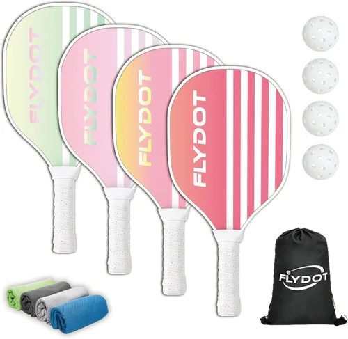 Miniatura 10 de Juego de 4 palas de pickleball, aprobadas por USAPA, 4 pelotas de pickleball para interiores y exteriores, bolsa de transporte, 4 toallas