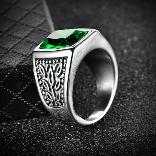 Miniatura 4 de Anillo grueso Masop de acero inoxidable con una esmeralda cuadrada