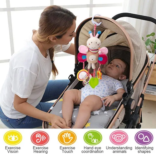 Miniatura 4 de Sealive Juguetes Musicales Sensoriales para Cochecito de Bebé de 4 Piezas, Sonajeros Suaves Colgantes de Felpa para Actividades, Juguetes para Cuna