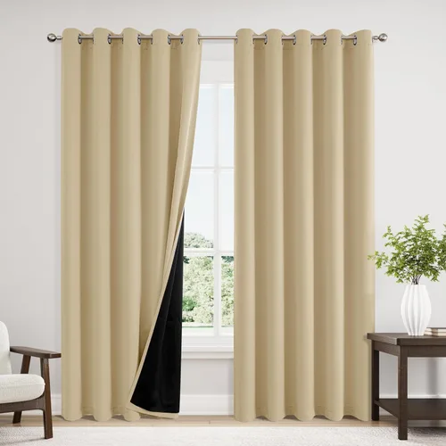 Miniatura 66 de ChrisDowa - Cortinas 100% opacas, para dormitorio, con forro negro, 2 capas gruesas, aislamiento térmico y ojales, 63 pulgadas de largo, juego de 2