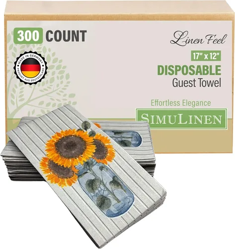 Miniatura 14 de SimuLinen Toallas de mano desechables de jardín azul con flores para baño, toallas para invitados de un solo uso con tacto de lino, papel de seda