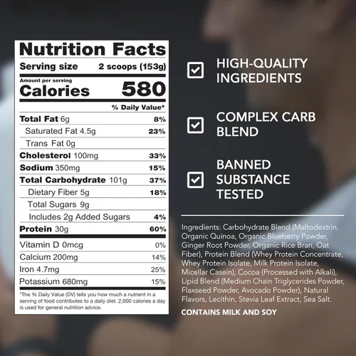Miniatura 5 de RIVAL NUTRITION Clean Gainer Chocolate Fudge High Protein Lean Gainer Powder I 10 libras, 30 porciones I 580 calorías, 1.06 oz de proteína, 3.56 oz