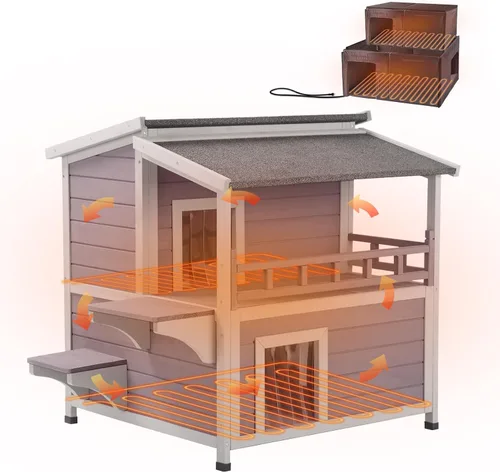 Miniatura 10 de Aivituvin Casa de gatos al aire libre resistente a la intemperie con dos pisos, refugio para gatos salvajes con puertas de escape, madera maciza