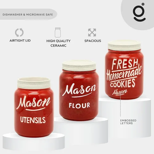 Miniatura 2 de Recipiente de harina Mason Jar – Tarros decorativos de harina – Tarros de almacenamiento de alimentos de cocina con tapas – Recipiente de cerámica