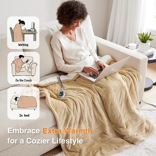 Miniatura 3 de Beautyrest Manta térmica, manta eléctrica, suave, cálida y reversible, manta térmica Sherpa para oficina, sofá, 3 ajustes de calor, apagado