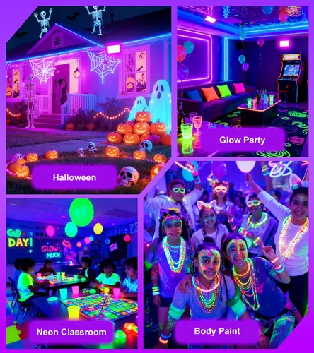 Miniatura 7 de Luz LED Negra de 100W IP66 Impermeable, Reflector de Luz Negra para Exteriores con Enchufe+Interruptor+Cable, para Halloween, Neón que Brilla
