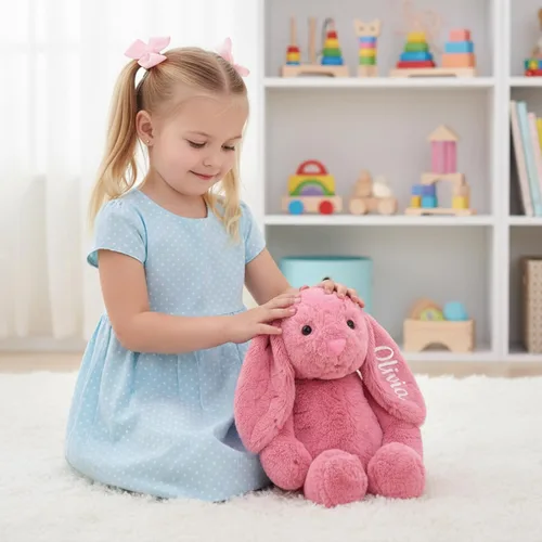 Miniatura 3 de TNYKER Conejito de Pascua personalizado para bebés, con nombre personalizado, conejito de peluche con orejas largas con monograma, muñeca de conejo