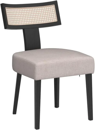 Miniatura 5 de HNY Juego de 2 sillas de comedor de ratán modernas de mediados de siglo, silla decorativa tapizada de lino de granja, sillas de cocina con respaldo