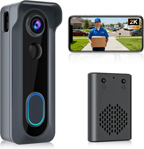 Timbre de puerta con cámara inalámbrica con timbre - Vídeo HD 2K AI con detección de movimiento, audio de dos vías, visión nocturna, almacenamiento