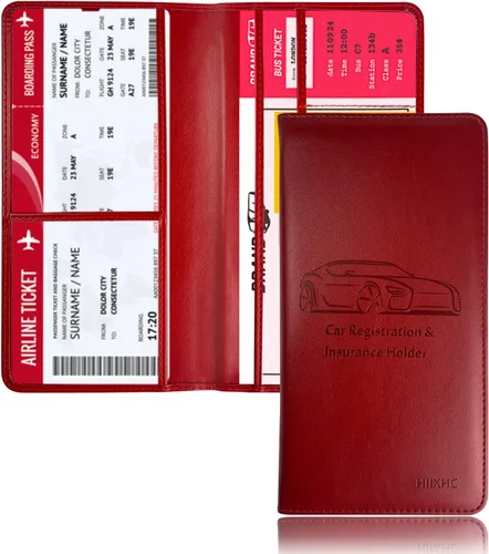 Miniatura 20 de Portador de Tarjeta de Registro e Seguro de Automóvil - Cartera Estuche Organizador de Documentos y Papeles de Automóvil de Cuero para Guantera