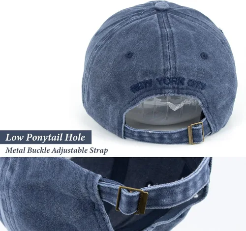 Miniatura 6 de Sombrero de béisbol New York Distressed-Adjustable Strapback - Sombrero de sarga lavada unisex, talla única