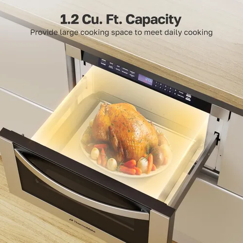 Miniatura 6 de Cajón de microondas integrado de 24 pulgadas, ThermoMate de 1.2 pies cúbicos, cajón de microondas con preajustes automáticos, 1000 vatios con 11