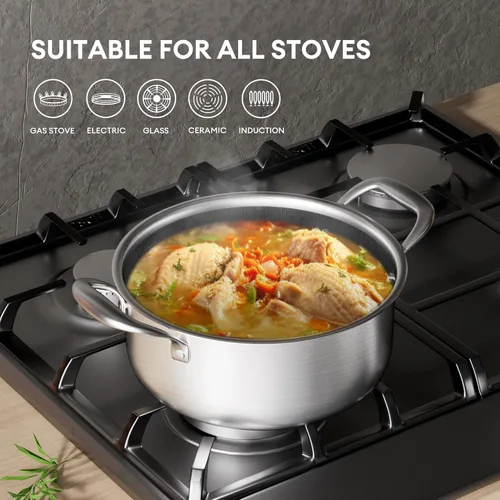 Miniatura 3 de COOKER KING Juego de 6 ollas antiadherentes híbridas de 1.5 y 2 cuartos de galón y ollas de 5 cuartos con tapas de vidrio, utensilios de cocina