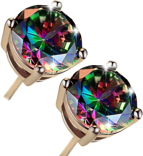 Aretes tipo dormilona chapados en oro blanco de 18 quilates, diseño de arco iris, hipoalergénicos, a la moda, para mujeres y hombres, Oro blanco,