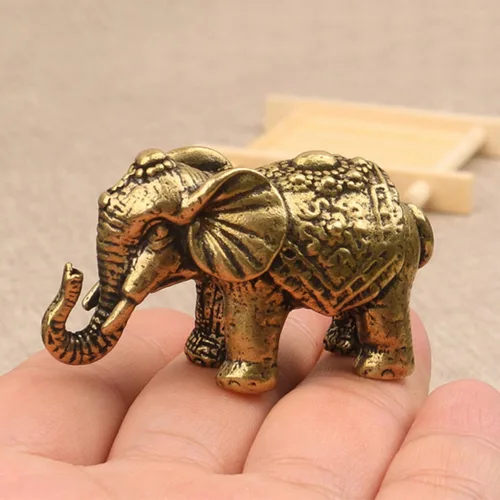 Miniatura 2 de Estatua de elefante en miniatura de latón macizo, figura decorativa de animales de latón, símbolo de buena suerte, regalo ideal de colección, 2.05 x