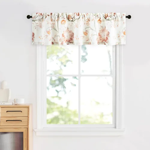 Miniatura 43 de Leeva Cortinas rústicas de cocina con estampado floral verde mezclado de lino para media ventana, para comedor, bolsillo para barra, cafetería