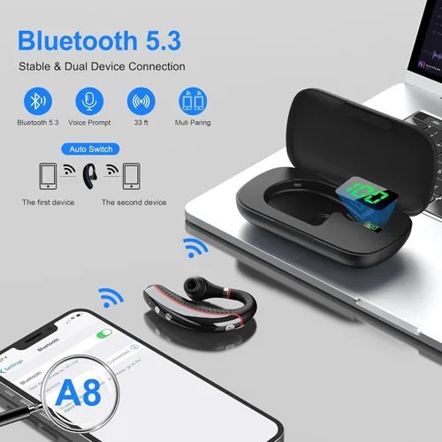 Miniatura 3 de SneKa Auriculares Bluetooth, auricular Bluetooth inalámbrico con funda de carga de 500 mAh, tiempo de conversación de 72 horas y para teléfonos