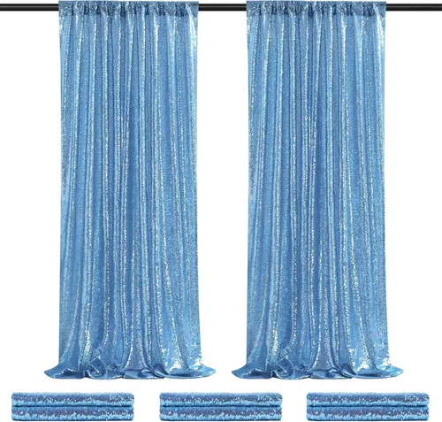 Miniatura 52 de Telón de fondo de lentejuelas moradas 2 paneles 2FTx8FT con purpurina telón de fondo cortinas para fiesta de Halloween fondo de fotos para bodas