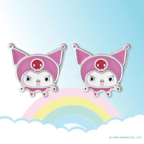 Miniatura 3 de Sanrio - Aretes Kuromi de Hello Kitty and Friends para mujer, chapados en plata y esmaltados, con licencia oficial, Latón, No es una piedra preciosa