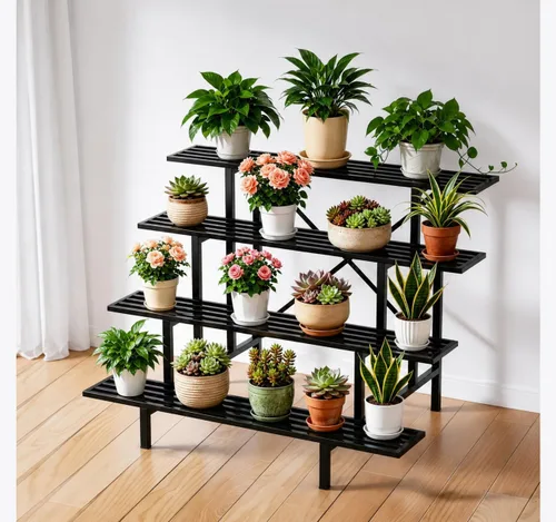 Miniatura 7 de Zhongma Soporte de metal resistente de 2 niveles para plantas para el hogar, interior y exterior, 35.43 pulgadas de largo x 17.5 pulgadas de ancho x