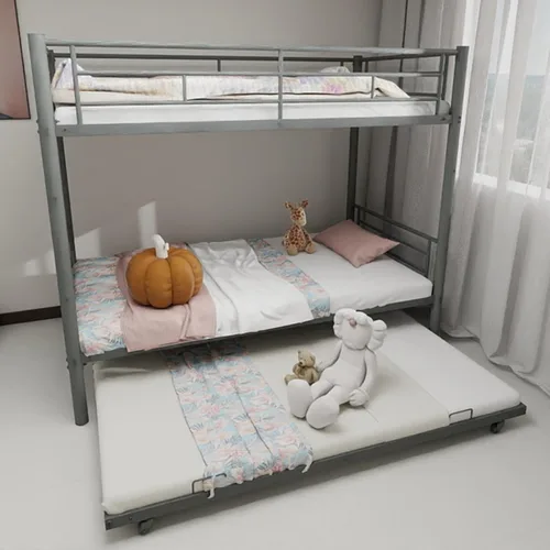 Miniatura 7 de GNIXUU Litera de metal individual sobre cama individual con nido, litera resistente con escaleras y barandilla de seguridad, marcos de cama Plateado